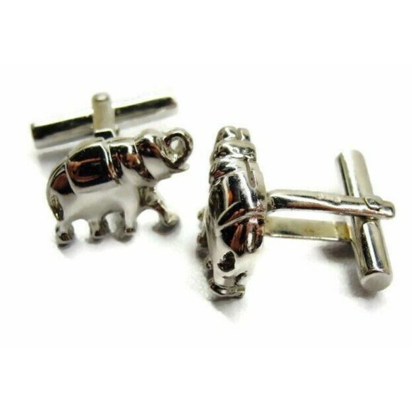 Antique Elephant Figure Silver Tone Sterling Silver 925 Vintage Patina Cufflinks - Picture 1 of 8